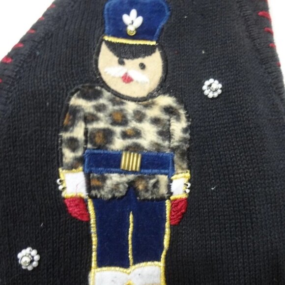 Ugly Christmas Sweater Vest M Black w Toy Soldiers Snowflakes Lord & Taylor - Picture 3 of 8